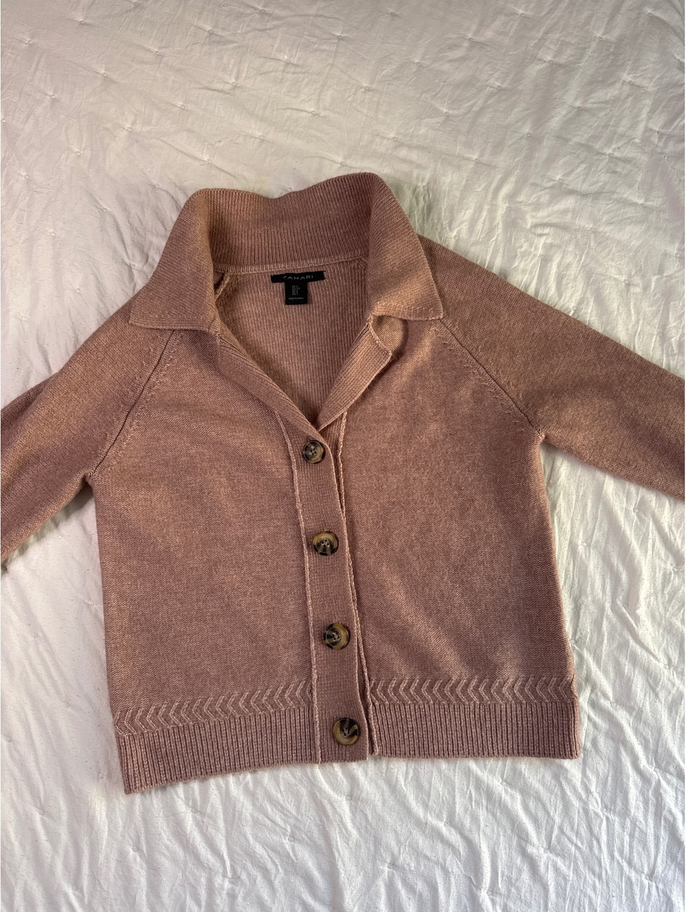 Tahari Women's Pink Collared Button-Up Cardigan Sweater Size S